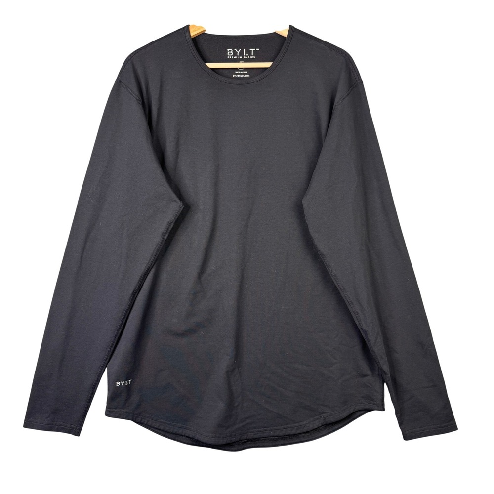 BYLT Premium Basics Lux Drop Cut Long Sleeve Shirt Mens Large Black Athletic Fit